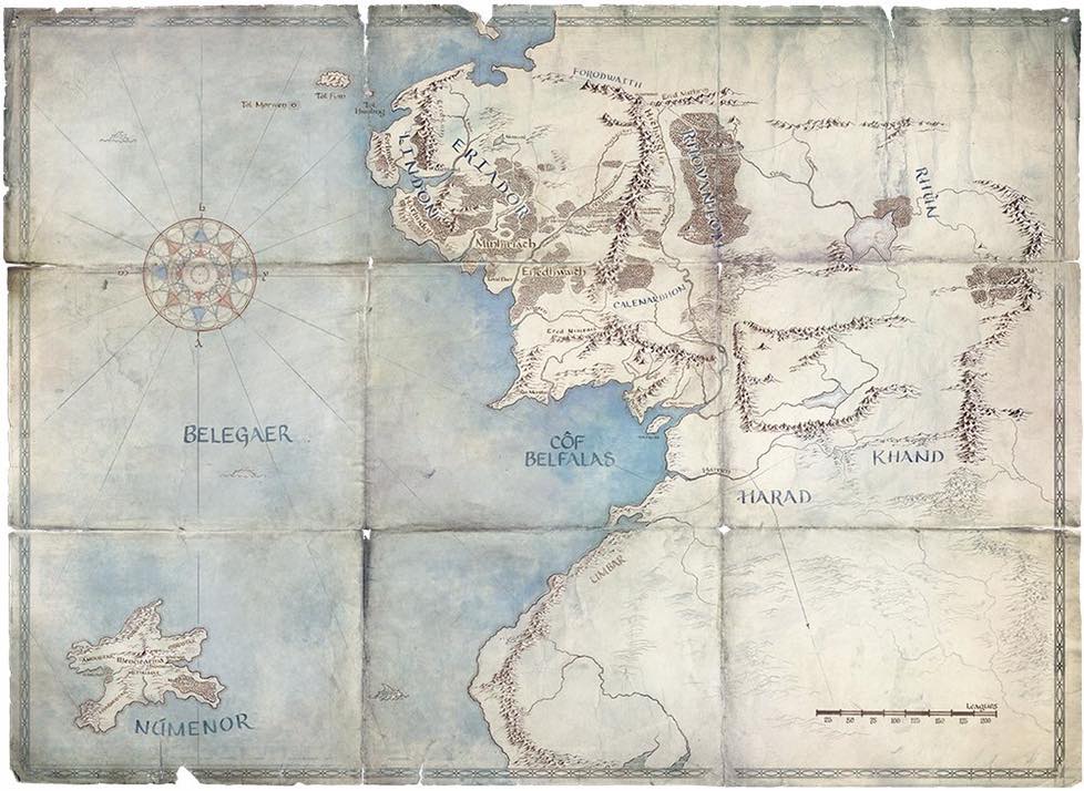 Amazon's map, showing the West of Middle-earth, and the island of Numenor.  What clues does it give us about the plot of Amazon's Middle-earth TV series?
